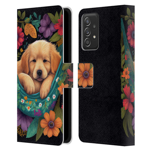 JK Stewart Graphics Golden Retriever In Hammock Leather Book Wallet Case Cover For Samsung Galaxy A52 / A52s / 5G (2021)