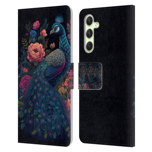 JK Stewart Graphics Peacock In Night Garden Leather Book Wallet Case Cover For Samsung Galaxy A54 5G