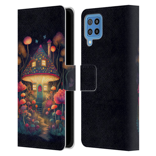 JK Stewart Graphics Mushroom Cottage Night Garden Leather Book Wallet Case Cover For Samsung Galaxy F22 (2021)