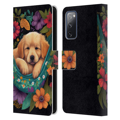 JK Stewart Graphics Golden Retriever In Hammock Leather Book Wallet Case Cover For Samsung Galaxy S20 FE / 5G