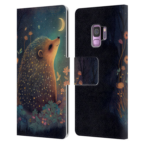 JK Stewart Graphics Hedgehog Looking Up At Stars Leather Book Wallet Case Cover For Samsung Galaxy S9