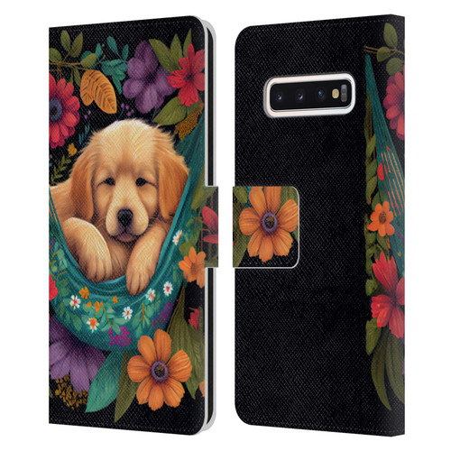 JK Stewart Graphics Golden Retriever In Hammock Leather Book Wallet Case Cover For Samsung Galaxy S10