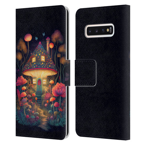 JK Stewart Graphics Mushroom Cottage Night Garden Leather Book Wallet Case Cover For Samsung Galaxy S10