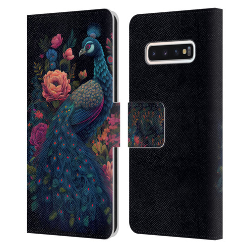 JK Stewart Graphics Peacock In Night Garden Leather Book Wallet Case Cover For Samsung Galaxy S10