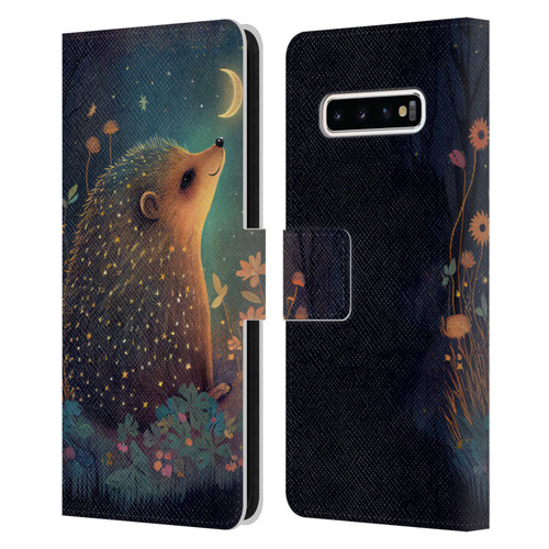 JK Stewart Graphics Hedgehog Looking Up At Stars Leather Book Wallet Case Cover For Samsung Galaxy S10+ / S10 Plus