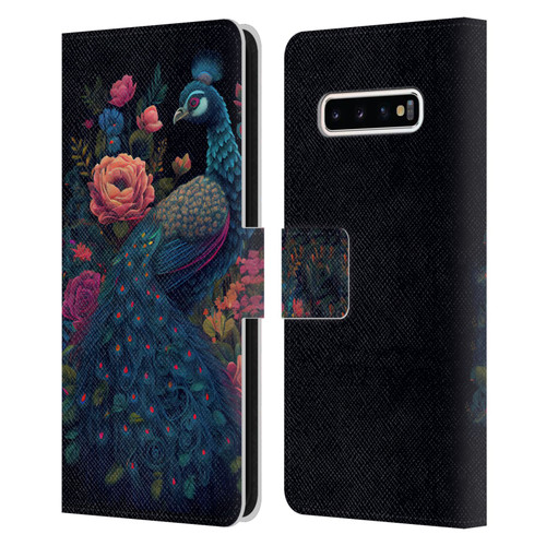 JK Stewart Graphics Peacock In Night Garden Leather Book Wallet Case Cover For Samsung Galaxy S10+ / S10 Plus