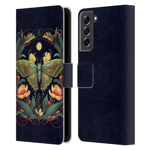 JK Stewart Graphics Lunar Moth Night Garden Leather Book Wallet Case Cover For Samsung Galaxy S21 FE 5G