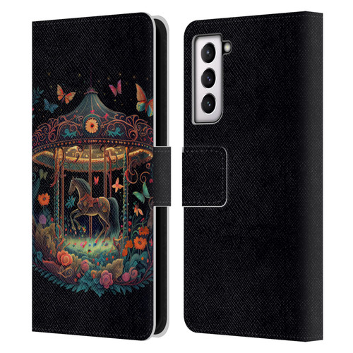 JK Stewart Graphics Carousel Dark Knight Garden Leather Book Wallet Case Cover For Samsung Galaxy S21 5G
