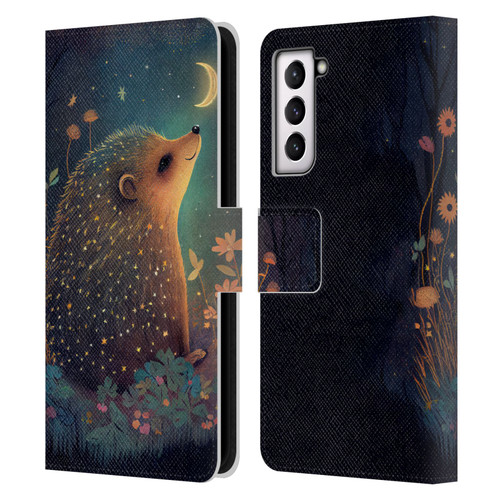 JK Stewart Graphics Hedgehog Looking Up At Stars Leather Book Wallet Case Cover For Samsung Galaxy S21 5G