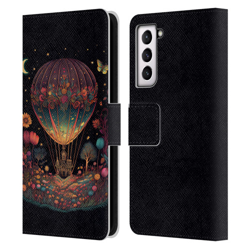 JK Stewart Graphics Hot Air Balloon Garden Leather Book Wallet Case Cover For Samsung Galaxy S21 5G