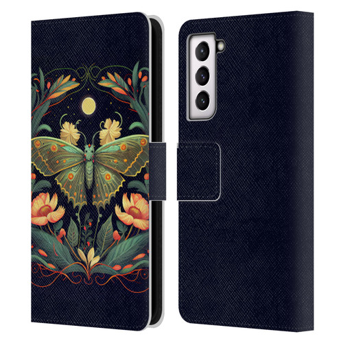 JK Stewart Graphics Lunar Moth Night Garden Leather Book Wallet Case Cover For Samsung Galaxy S21 5G
