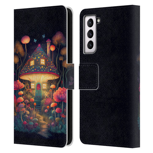 JK Stewart Graphics Mushroom Cottage Night Garden Leather Book Wallet Case Cover For Samsung Galaxy S21 5G