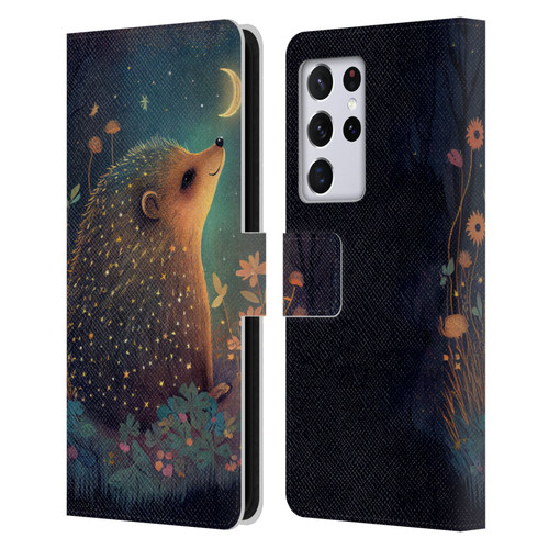 JK Stewart Graphics Hedgehog Looking Up At Stars Leather Book Wallet Case Cover For Samsung Galaxy S21 Ultra 5G