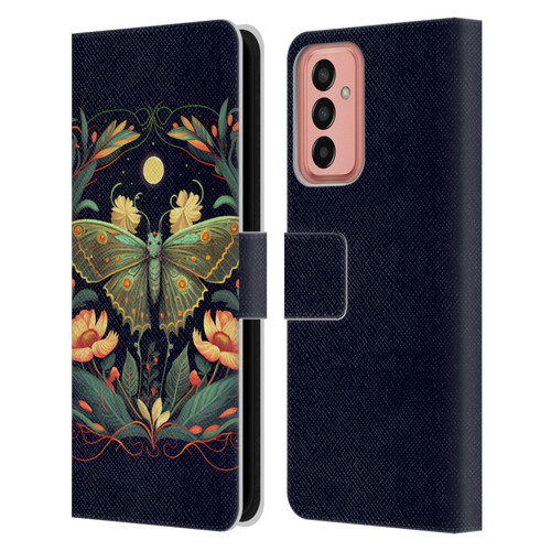 JK Stewart Graphics Lunar Moth Night Garden Leather Book Wallet Case Cover For Samsung Galaxy M13 (2022)