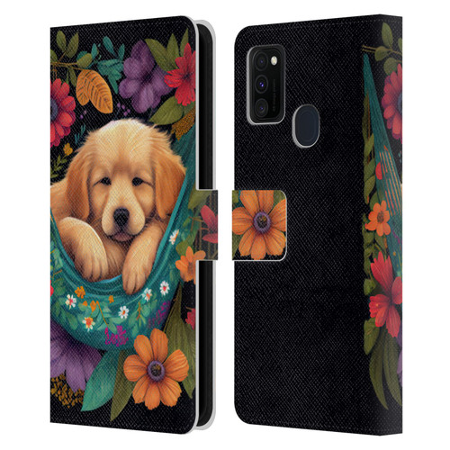 JK Stewart Graphics Golden Retriever In Hammock Leather Book Wallet Case Cover For Samsung Galaxy M30s (2019)/M21 (2020)