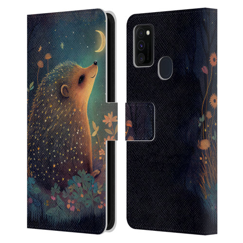JK Stewart Graphics Hedgehog Looking Up At Stars Leather Book Wallet Case Cover For Samsung Galaxy M30s (2019)/M21 (2020)