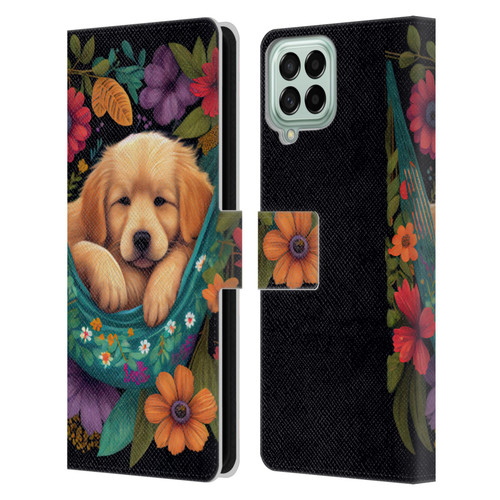 JK Stewart Graphics Golden Retriever In Hammock Leather Book Wallet Case Cover For Samsung Galaxy M53 (2022)