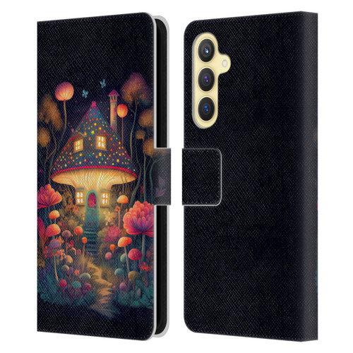 JK Stewart Graphics Mushroom Cottage Night Garden Leather Book Wallet Case Cover For Samsung Galaxy S23 FE 5G