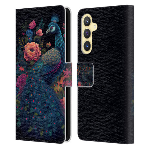 JK Stewart Graphics Peacock In Night Garden Leather Book Wallet Case Cover For Samsung Galaxy S23 FE 5G