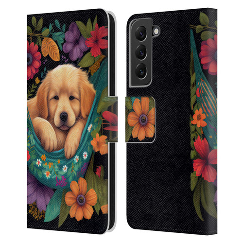 JK Stewart Graphics Golden Retriever In Hammock Leather Book Wallet Case Cover For Samsung Galaxy S22+ 5G