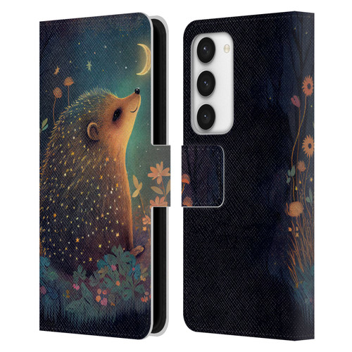 JK Stewart Graphics Hedgehog Looking Up At Stars Leather Book Wallet Case Cover For Samsung Galaxy S23 5G