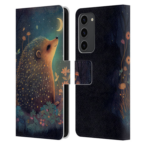 JK Stewart Graphics Hedgehog Looking Up At Stars Leather Book Wallet Case Cover For Samsung Galaxy S23+ 5G
