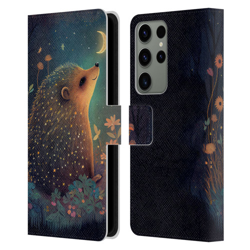JK Stewart Graphics Hedgehog Looking Up At Stars Leather Book Wallet Case Cover For Samsung Galaxy S23 Ultra 5G