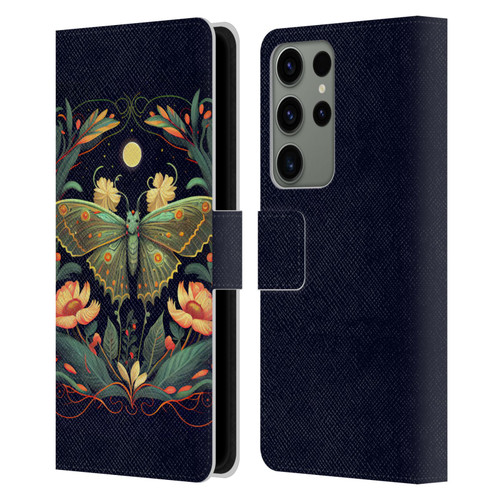 JK Stewart Graphics Lunar Moth Night Garden Leather Book Wallet Case Cover For Samsung Galaxy S23 Ultra 5G