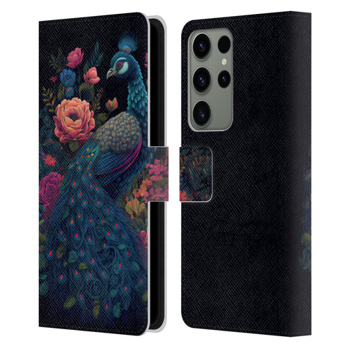 JK Stewart Graphics Peacock In Night Garden Leather Book Wallet Case Cover For Samsung Galaxy S23 Ultra 5G