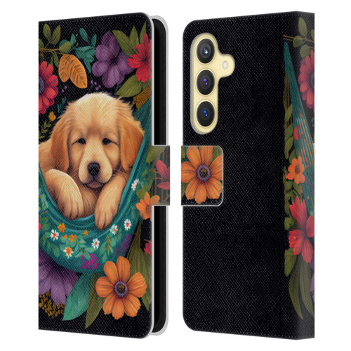 JK Stewart Graphics Golden Retriever In Hammock Leather Book Wallet Case Cover For Samsung Galaxy S24 5G