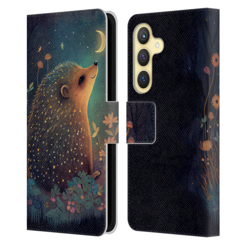 JK Stewart Graphics Hedgehog Looking Up At Stars Leather Book Wallet Case Cover For Samsung Galaxy S24 5G