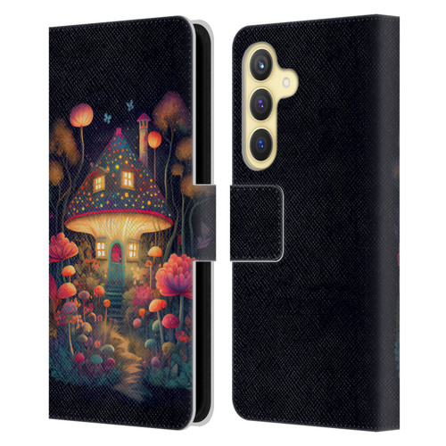 JK Stewart Graphics Mushroom Cottage Night Garden Leather Book Wallet Case Cover For Samsung Galaxy S24 5G