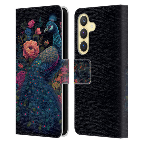 JK Stewart Graphics Peacock In Night Garden Leather Book Wallet Case Cover For Samsung Galaxy S24 5G