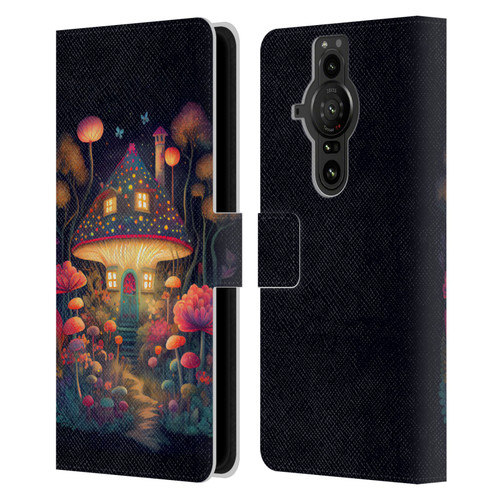 JK Stewart Graphics Mushroom Cottage Night Garden Leather Book Wallet Case Cover For Sony Xperia Pro-I