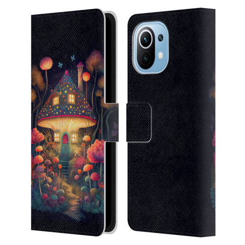 JK Stewart Graphics Mushroom Cottage Night Garden Leather Book Wallet Case Cover For Xiaomi Mi 11