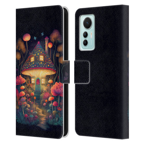 JK Stewart Graphics Mushroom Cottage Night Garden Leather Book Wallet Case Cover For Xiaomi 12 Lite