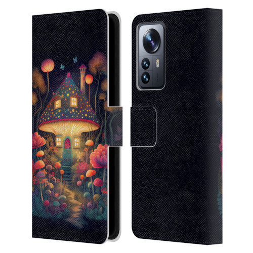 JK Stewart Graphics Mushroom Cottage Night Garden Leather Book Wallet Case Cover For Xiaomi 12 Pro