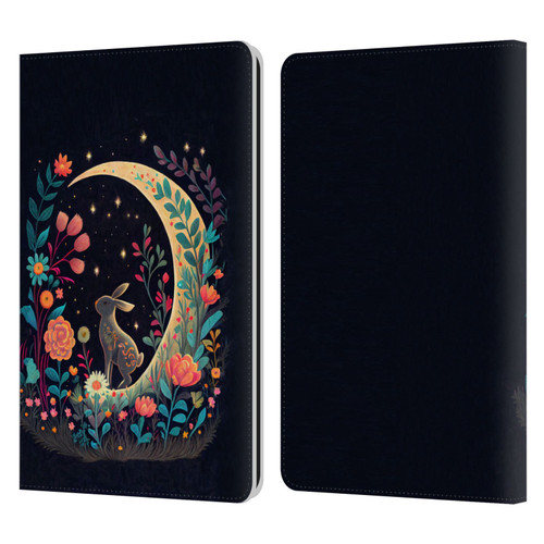 JK Stewart Key Art Rabbit On Crescent Moon Leather Book Wallet Case Cover For Amazon Kindle Paperwhite 1 / 2 / 3