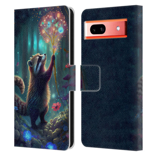 JK Stewart Key Art Raccoon Leather Book Wallet Case Cover For Google Pixel 7a