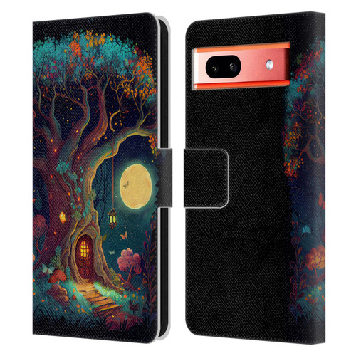 JK Stewart Key Art Tree With Small Door In Trunk Leather Book Wallet Case Cover For Google Pixel 7a