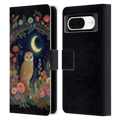 JK Stewart Key Art Owl Crescent Moon Night Garden Leather Book Wallet Case Cover For Google Pixel 8