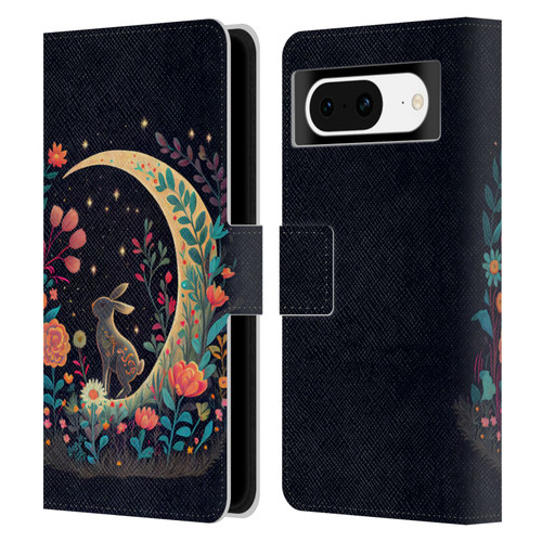 JK Stewart Key Art Rabbit On Crescent Moon Leather Book Wallet Case Cover For Google Pixel 8