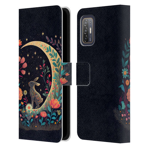 JK Stewart Key Art Rabbit On Crescent Moon Leather Book Wallet Case Cover For HTC Desire 21 Pro 5G