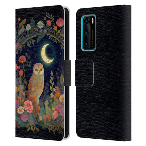 JK Stewart Key Art Owl Crescent Moon Night Garden Leather Book Wallet Case Cover For Huawei P40 5G