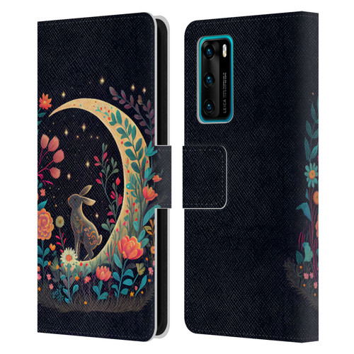 JK Stewart Key Art Rabbit On Crescent Moon Leather Book Wallet Case Cover For Huawei P40 5G