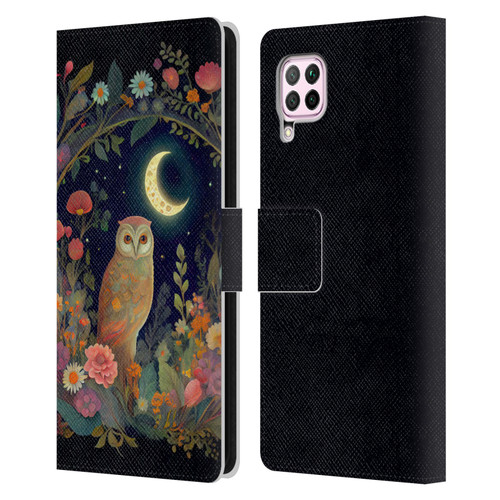 JK Stewart Key Art Owl Crescent Moon Night Garden Leather Book Wallet Case Cover For Huawei Nova 6 SE / P40 Lite