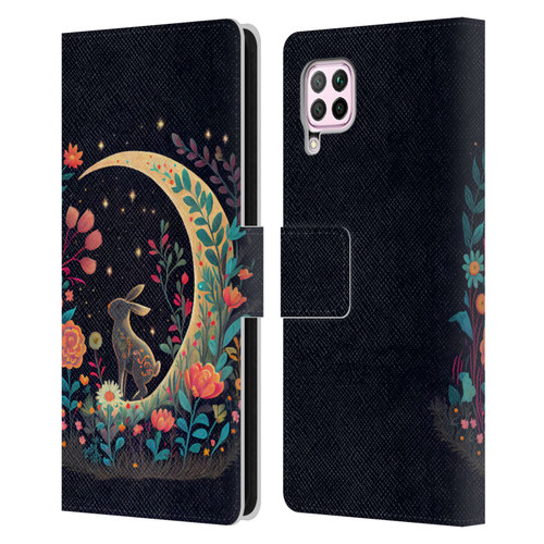 JK Stewart Key Art Rabbit On Crescent Moon Leather Book Wallet Case Cover For Huawei Nova 6 SE / P40 Lite