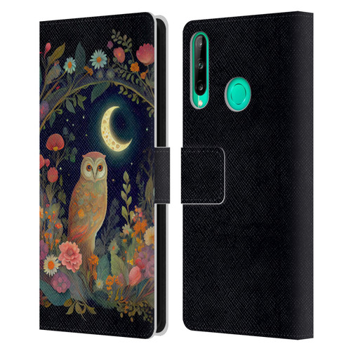 JK Stewart Key Art Owl Crescent Moon Night Garden Leather Book Wallet Case Cover For Huawei P40 lite E