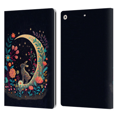 JK Stewart Key Art Rabbit On Crescent Moon Leather Book Wallet Case Cover For Apple iPad 10.2 2019/2020/2021