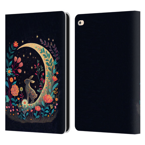 JK Stewart Key Art Rabbit On Crescent Moon Leather Book Wallet Case Cover For Apple iPad Air 2 (2014)